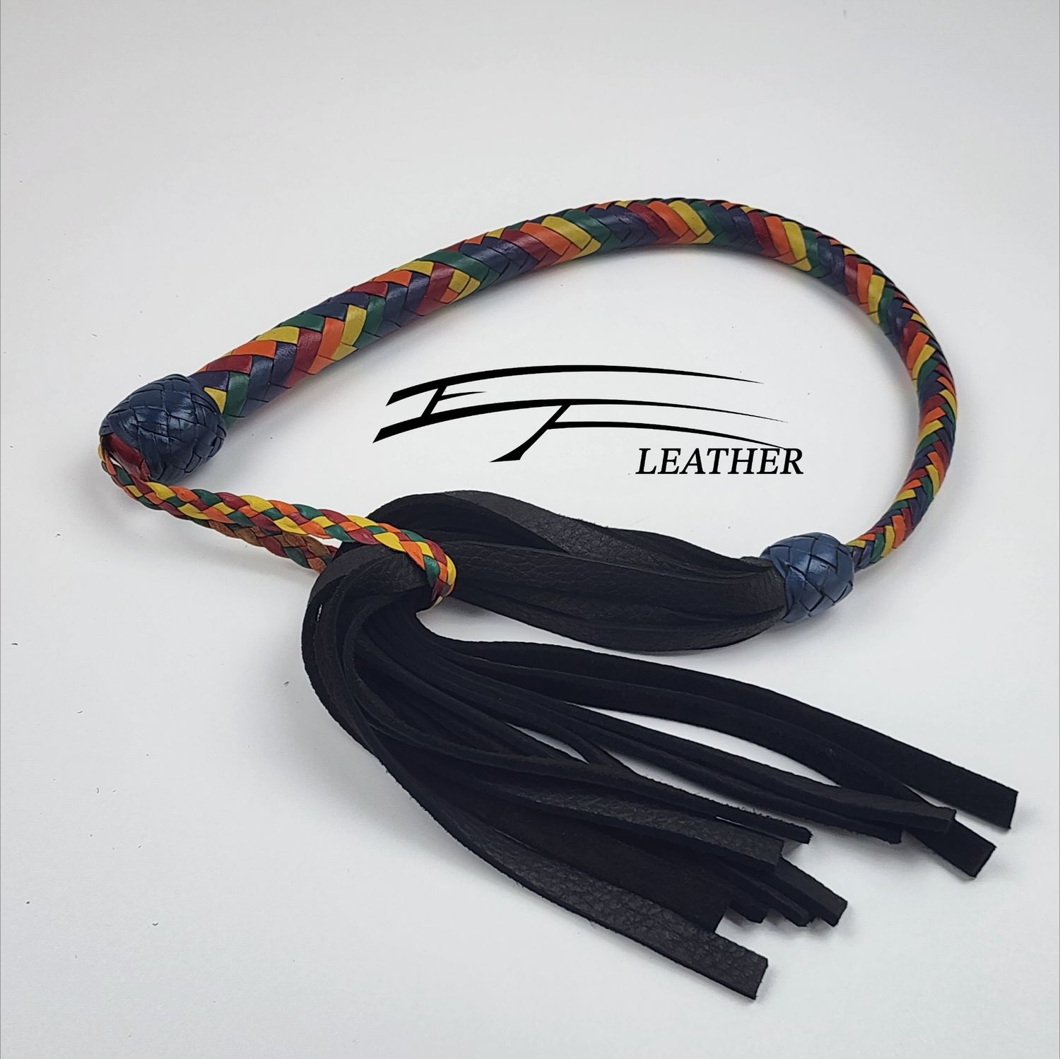 12-Plait Rainbow Pride Moose Galley Whip – Royal Blue Butt Knot