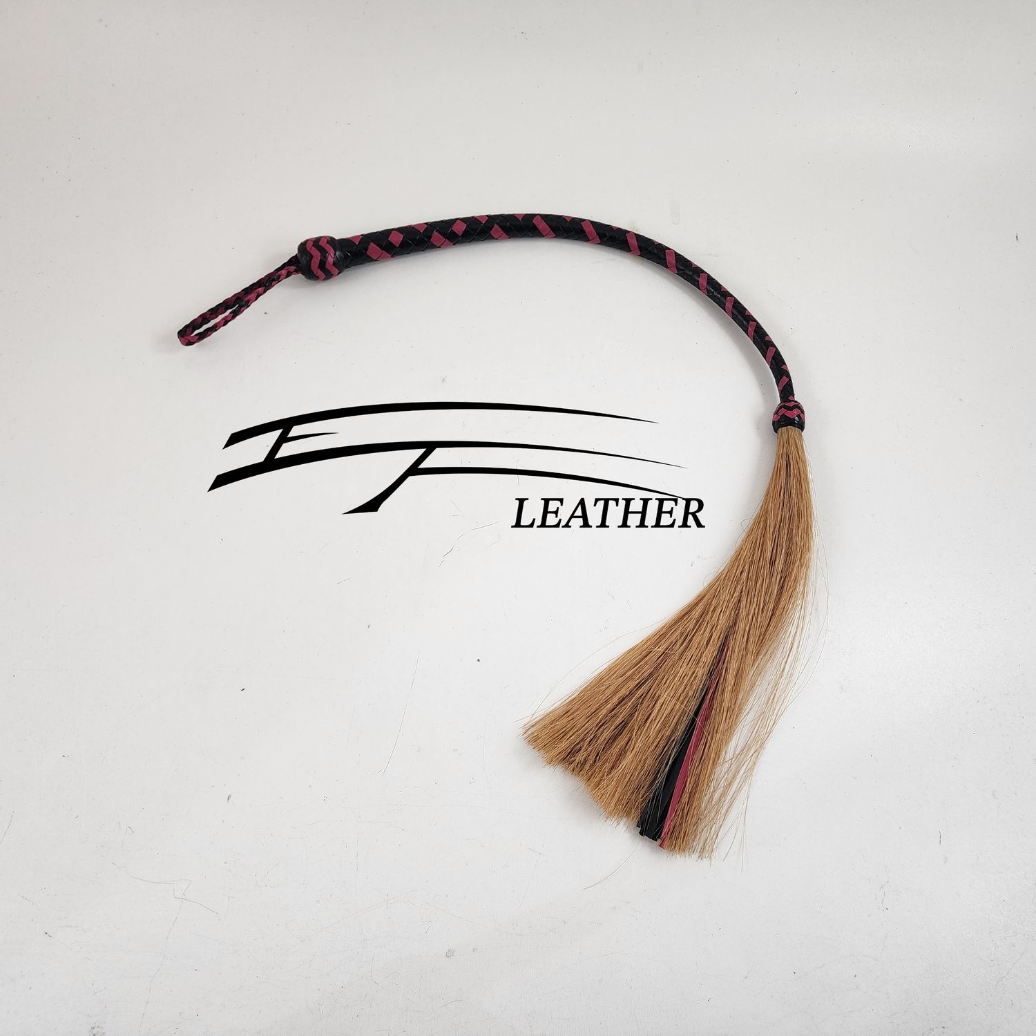 Horse Hair Galley Whip - 8 Plait - Black &amp; Pink
