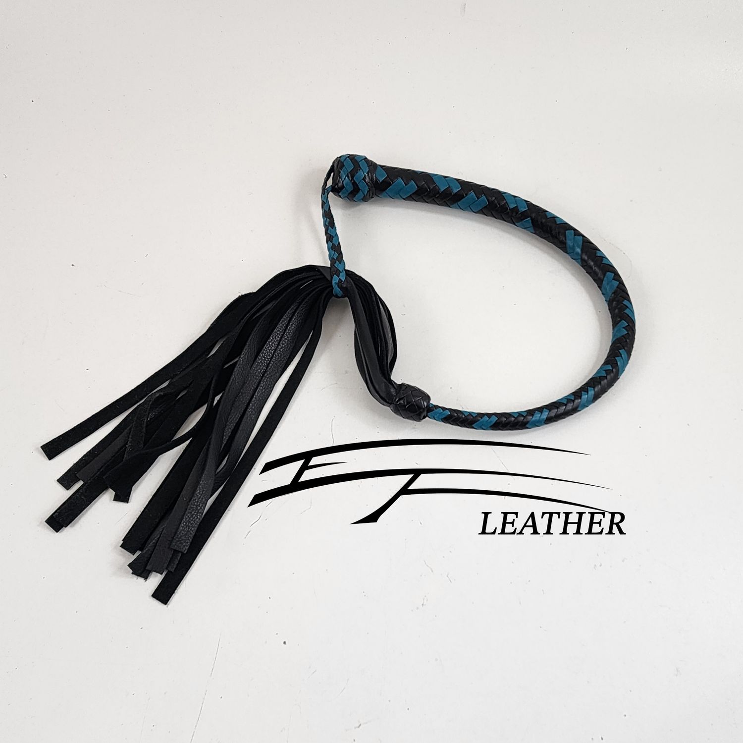 Cow Galley Whip - 12 Plait - Black &amp; Aqua