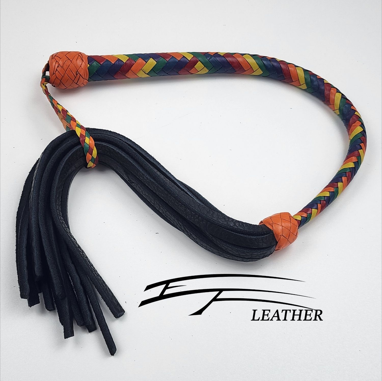  12-Plait Rainbow Pride Buffalo Galley Whip – Orange Butt Knot