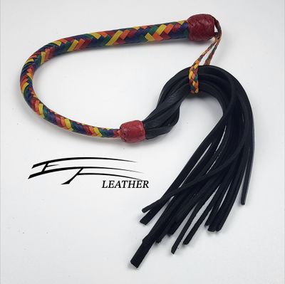 12-Plait Rainbow Pride Bullhide Galley Whip – Red Butt Knot