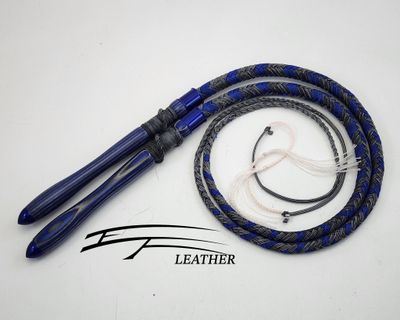 3ft Dungeon Whip – Royal Blue &amp; Silver with Stripes Matching SET with Spectraply Handle by Lil Fox Toybox
