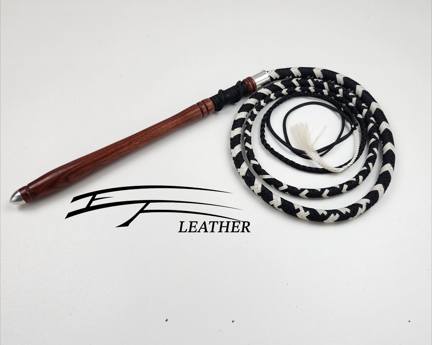 6ft Performance Cow Whip – Black &amp; White | EF Leather