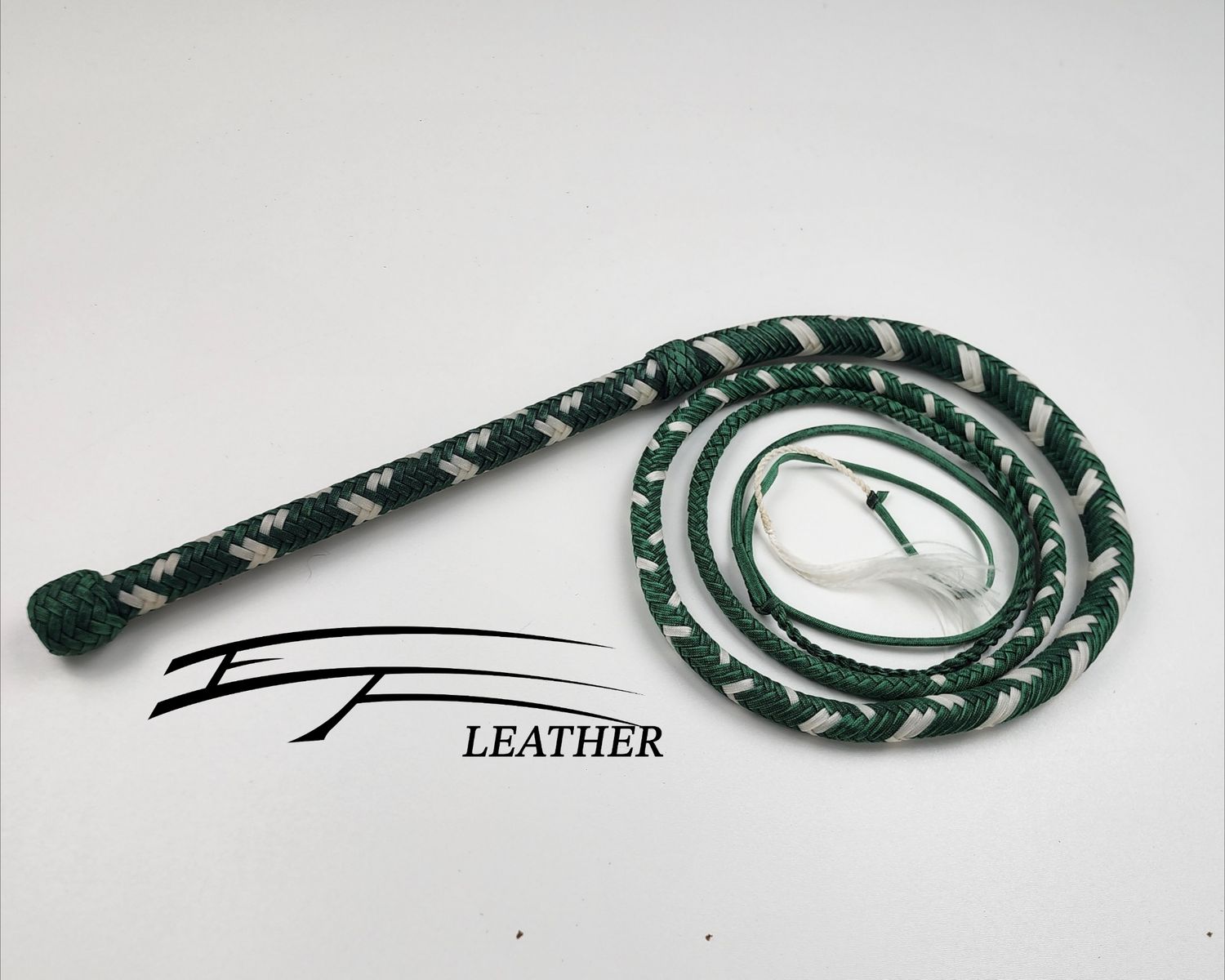 6ft Kelly Green &amp; White Nylon Bull Whip