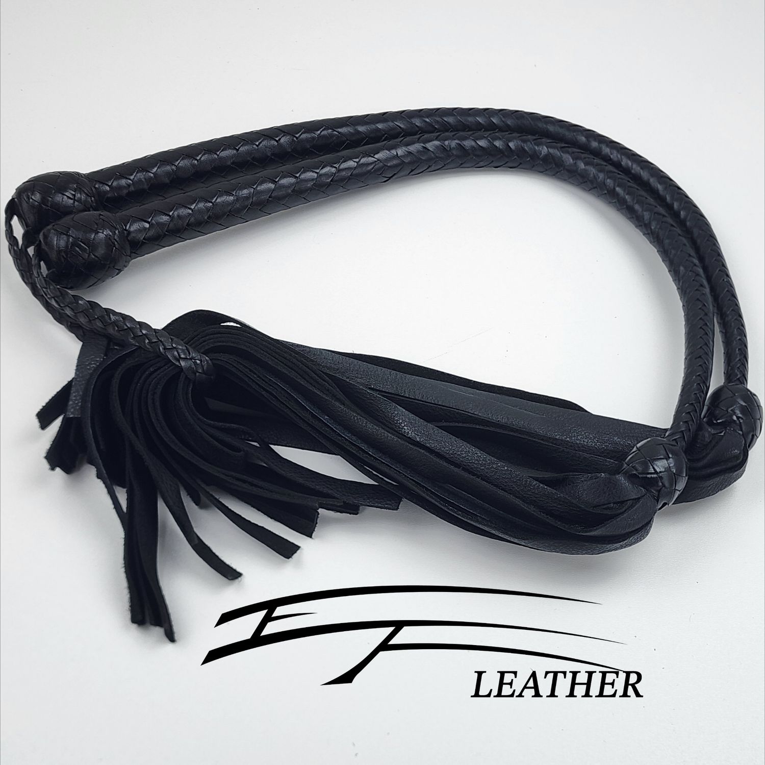 12-Plait Cowhide Galley Whips – Matching Black Set (Pair)