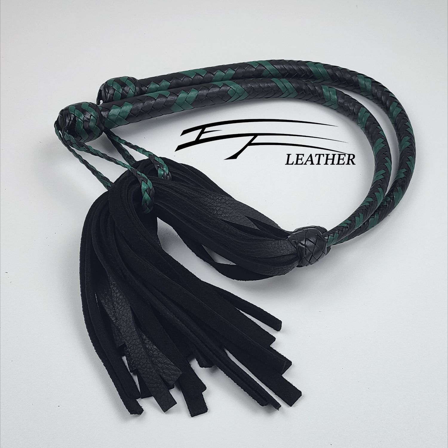  12-Plait Moose Galley Whips – Matching Black &amp; Jade Green Set (Pair)