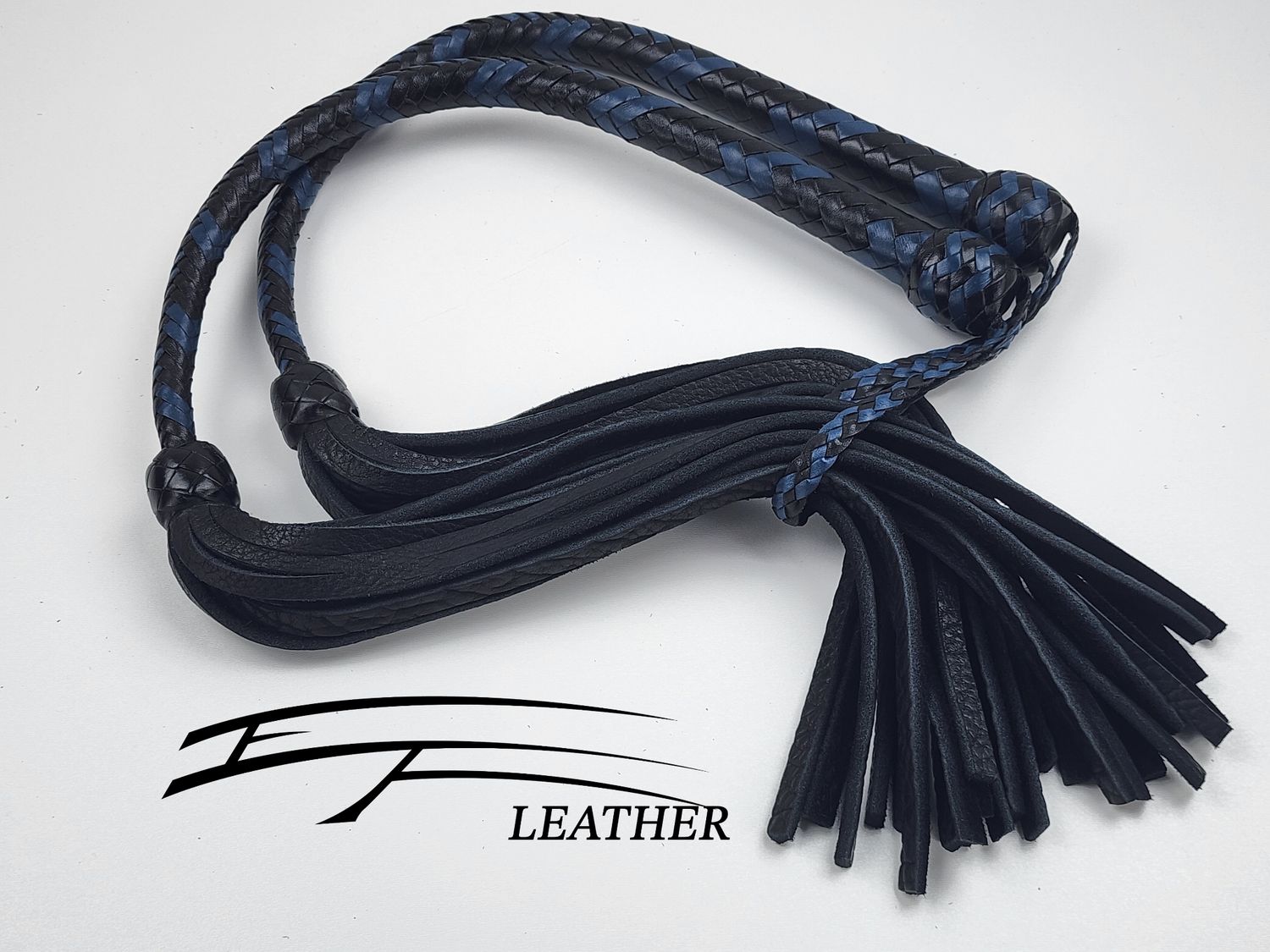  12-Plait Buffalo Galley Whips – Matching Black &amp; Royal Blue Set (Pair)