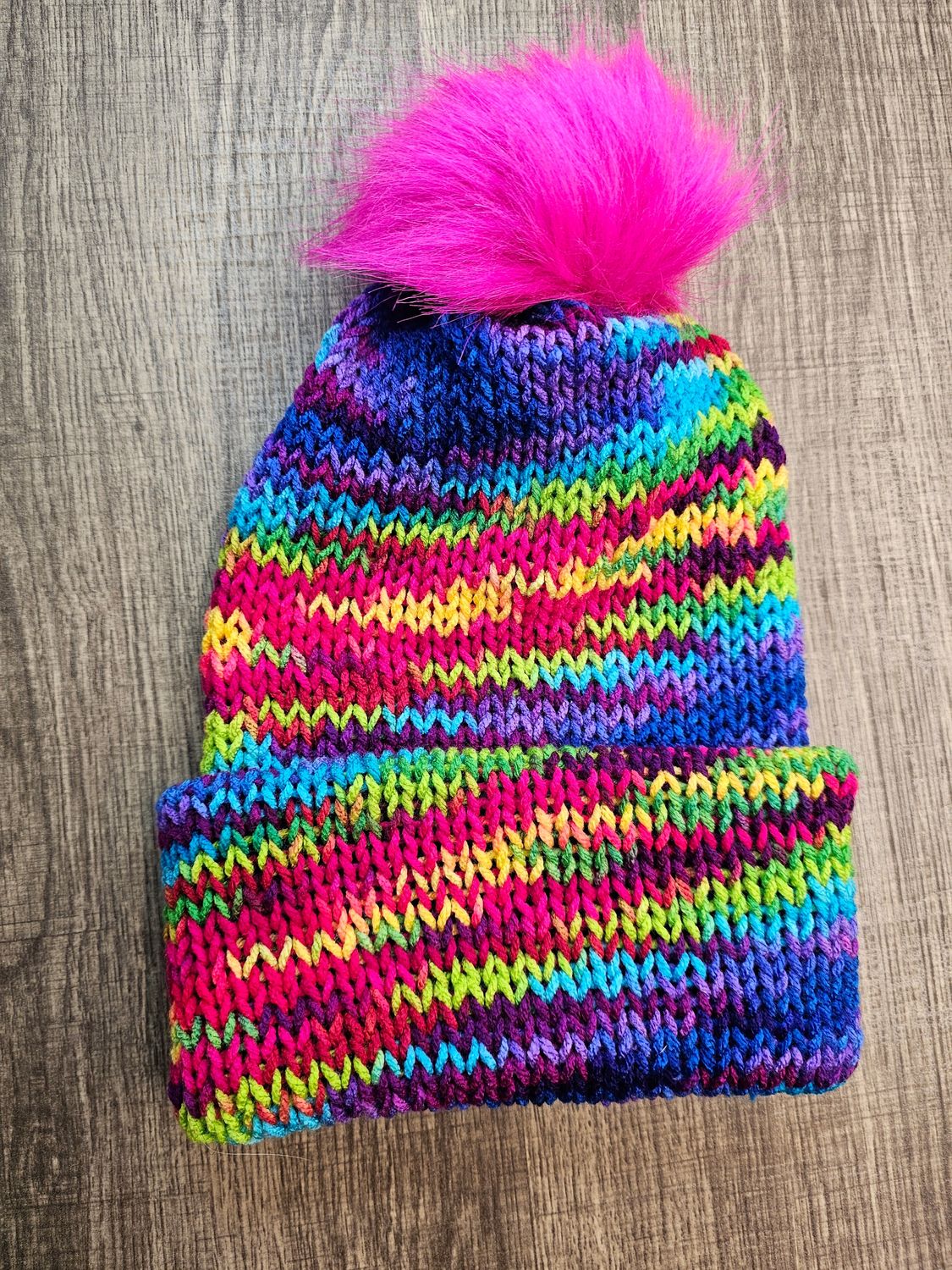Rainbow Beanie with Pom