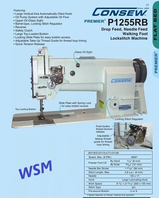 Consew P1255RB Heavy Duty Single Needle Upholstery Compound Walking Foot Industrial Sewing Machine with Table and Servo Motor
