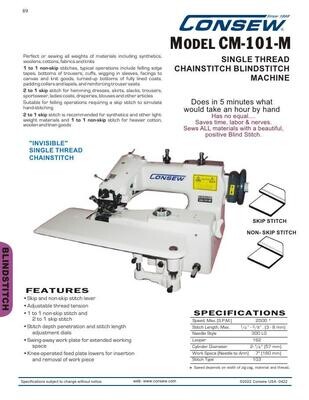 Consew CM-101-M Industrial Blindstitch Hem Stitch Single Thread Hemmer Machine Complete with Table and Servo-Motor