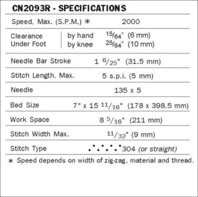 Consew CN2093R Single Needle Lockstitch and Zig-Zag Sewing Machine + Table +Servo Motor