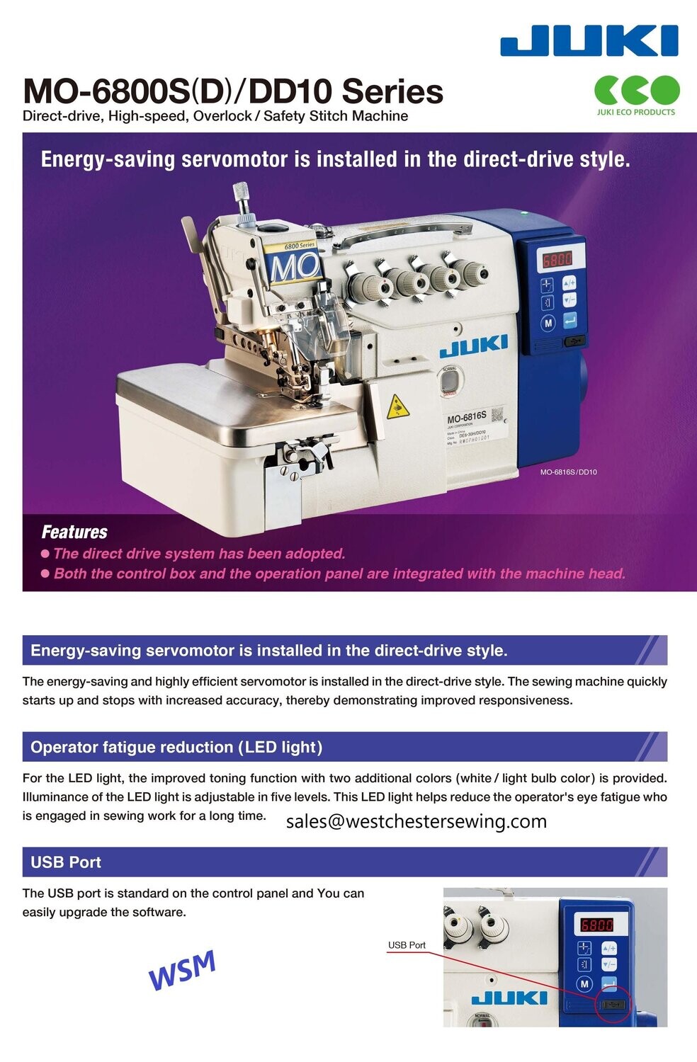 MO-6800S(D)/DD10 Series
Direct-drive, High-speed, Overlock / Safety Stitch Machine