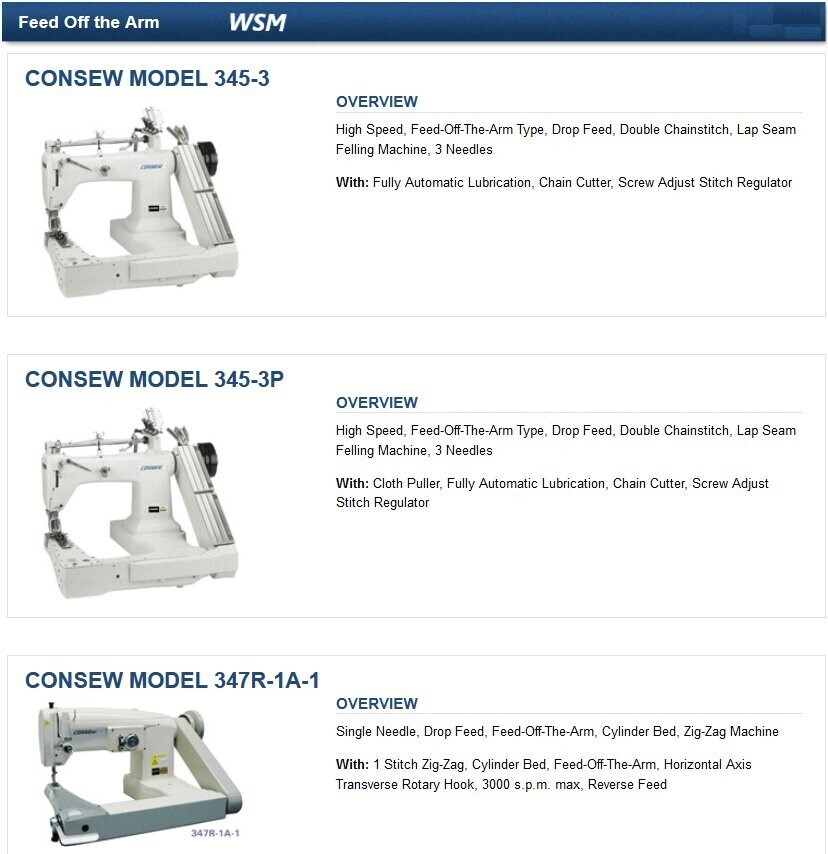 Feed-Off-The-Arm Type Sewing Machines by CONSEW