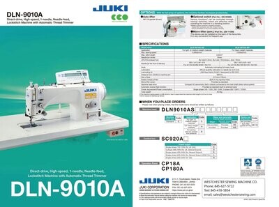 JUKI DLN-1910A Single-needle, Needle-feed, Lockstitch Machine