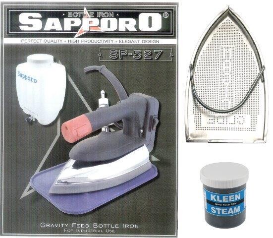 Sapporo SP-527-120V-C Gravity Feed Steam Iron, Water Bottle, Filters, Demineralizer, Hot Iron Rest, Teflon Shoe, 3 Prong 6-foot power Cord