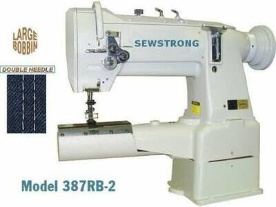 SEWSTRONG 387RB-2 Double Needle Cylinder Arm Walking Foot Sewing Machine with adjustable speed Servo Motor Stand 110v - Free shipping
