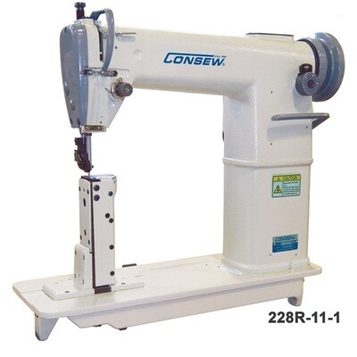 Consew 228R-11-1 High Speed, Post Type, Single Needle, Drop Feed, Lockstitch Machine With: Vertical Axis Hook, Roller Presser Feet, Reverse Feed.