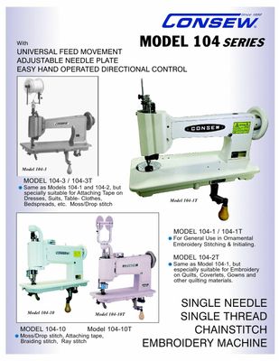 Consew 104 Series Ornamental Embroidery and Quilting Chainstitch Sewing Machine with Table and Servo Motor