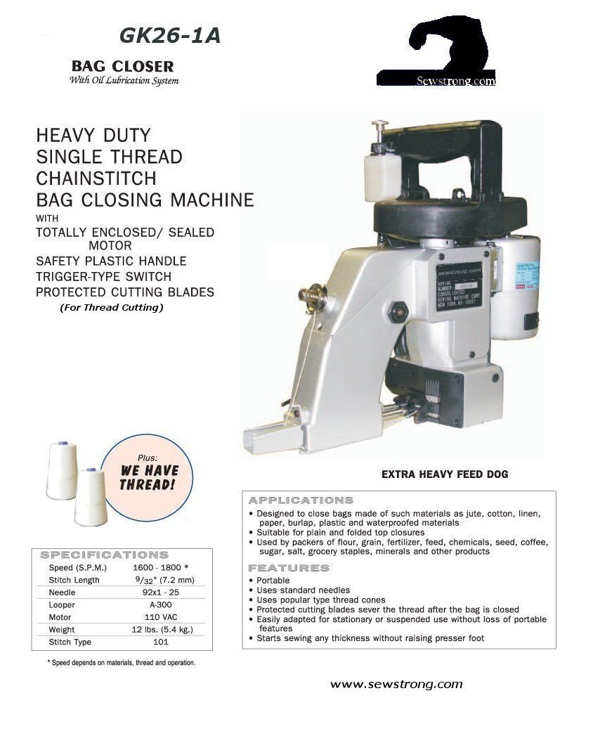 Bag Closer GK26-1A with (Extra heavy Feed Dog)