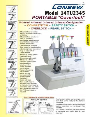 Consew 14TU2345 Portable Coverlock 2/3/4/5 Thread Machine