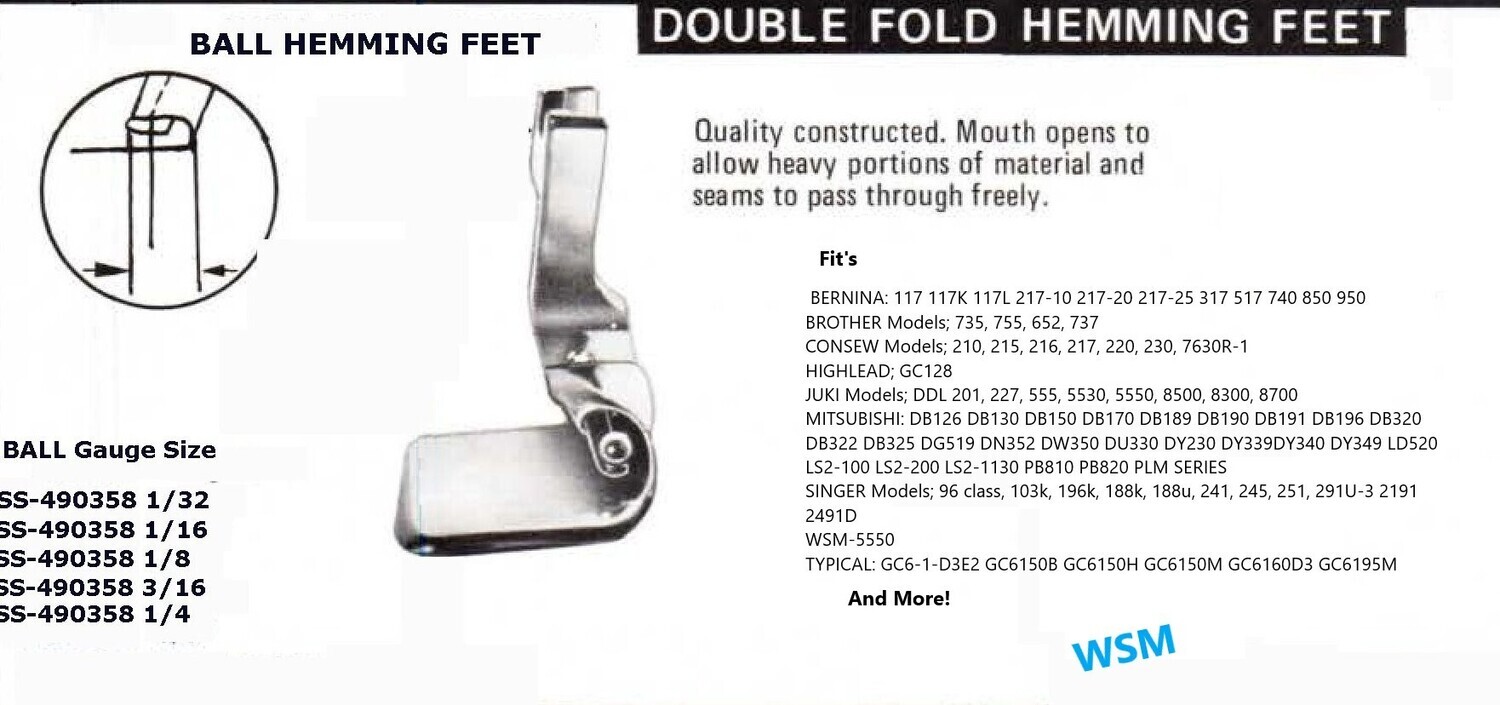 Double Fold Ball Hemming Foot