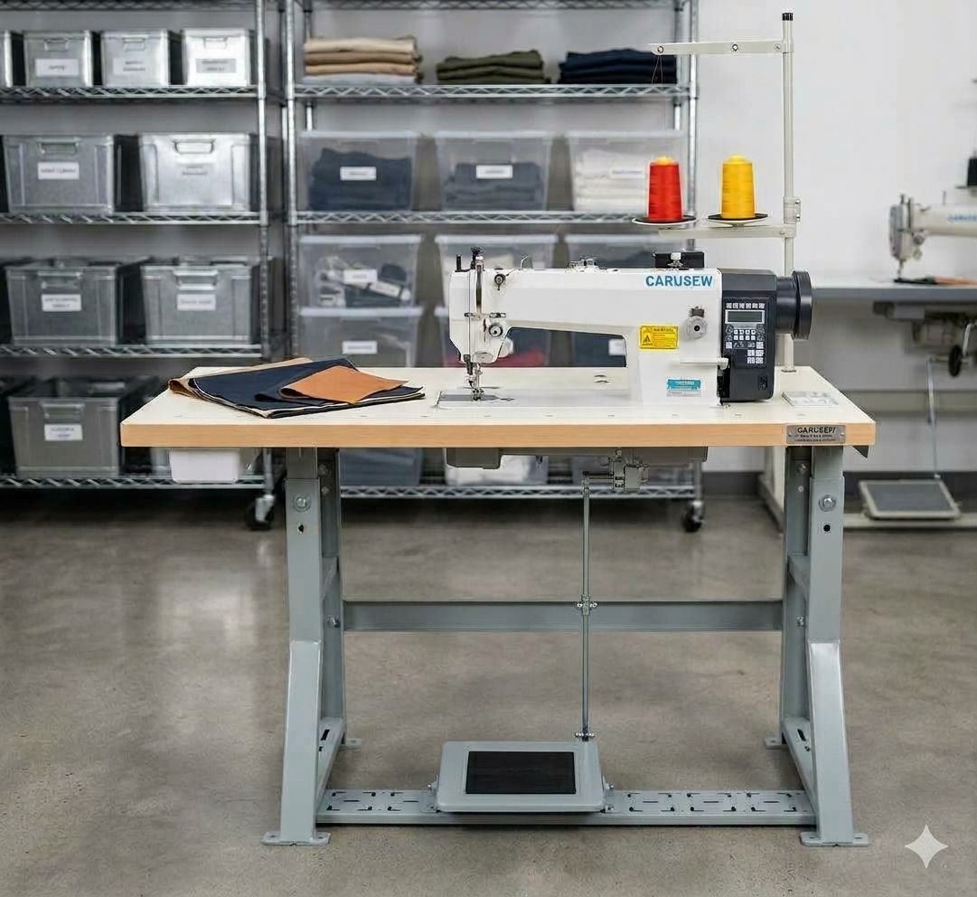 CARUSEW 8752 Computerized Walking Foot Single Needle Lockstitch Industrial Sewing Machine with Table and Built in Direct Drive Servo Motor.