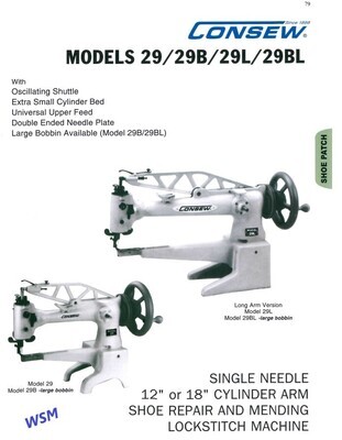 Consew 29 Class Machines Single Needle 12"or 18" Cylinder Arm
