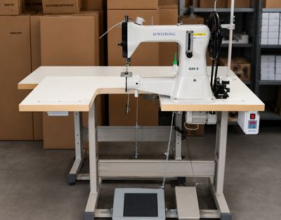 GA5-5 Heavy-duty Cylinder Arm sewing machine with Reverse by SEWSTRONG with 750W Servo Motor &amp; Stand