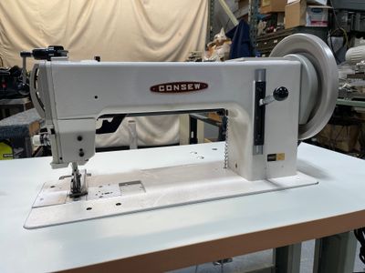Consew 2040 Single Needle Extra Heavy Duty Large Shuttle Hook Compound Walking Foot Sewing Machine with Table and Servo Motor