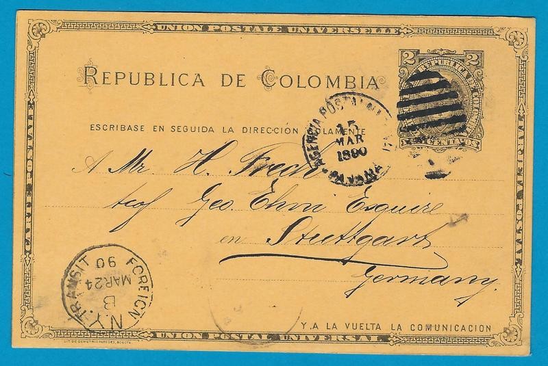 COLOMBIA postal card 1890 Panama to Germany