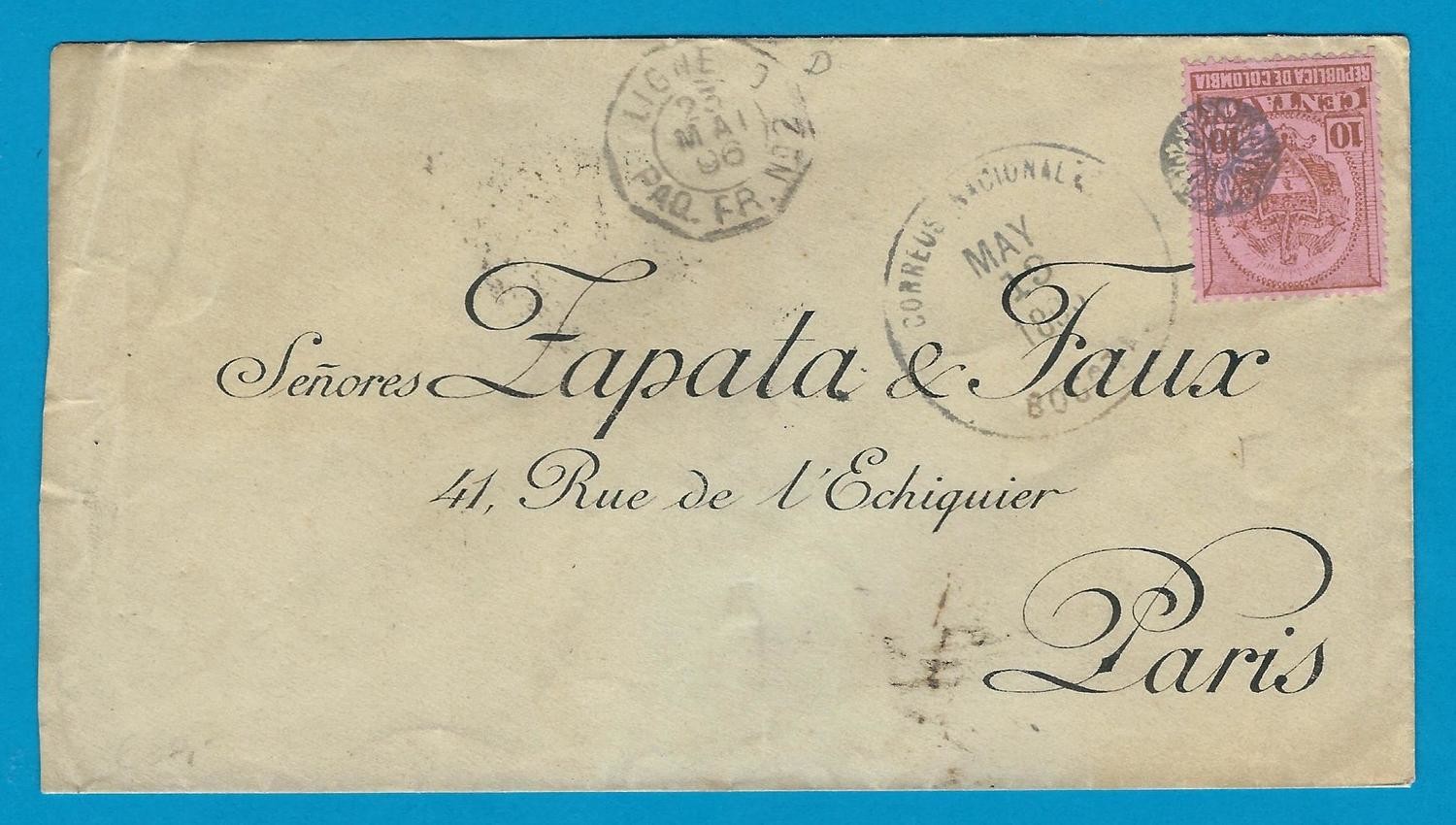 COLOMBIA cover 1896 Bogota to France