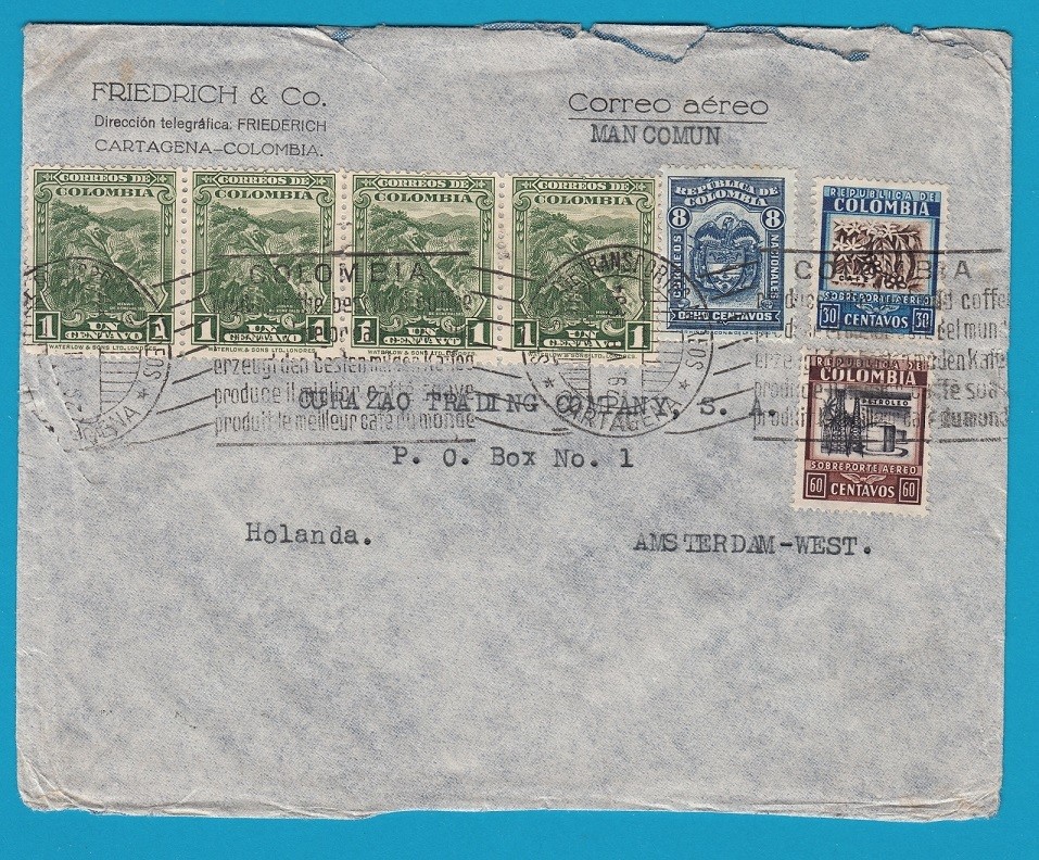 COLOMBIA air cover 1934 Cartagena to Netherlands