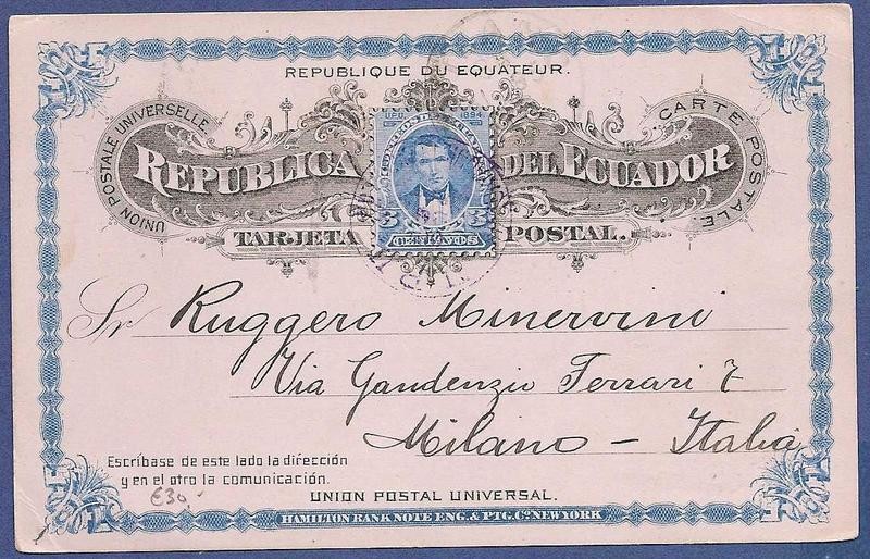 ECUADOR postal card 1895 Guayaquil to Italy