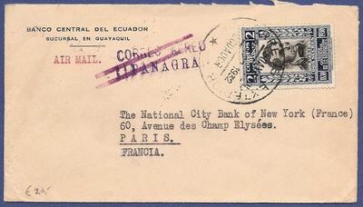 ECUADOR airmail cover 1932 Guayaquil by Panagra to France