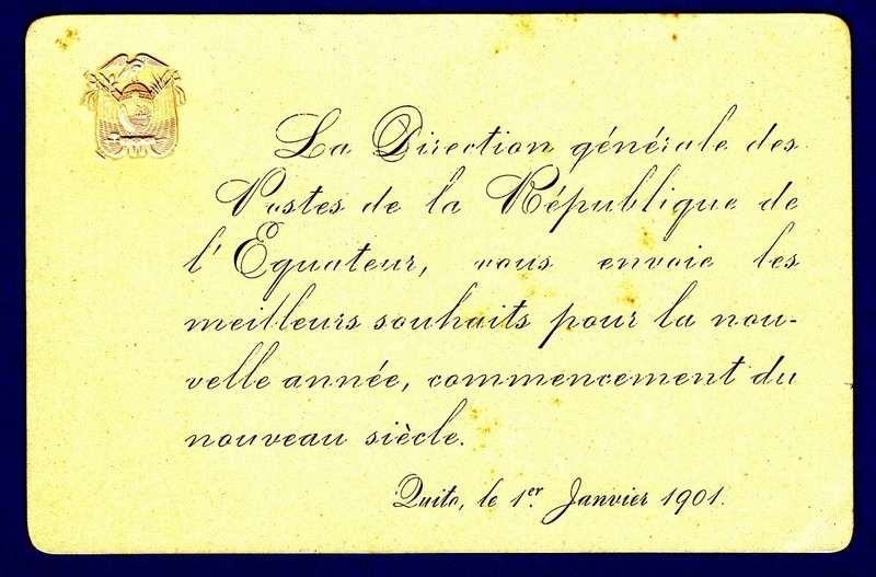 ECUADOR official New Year greeting card 1901 from the post