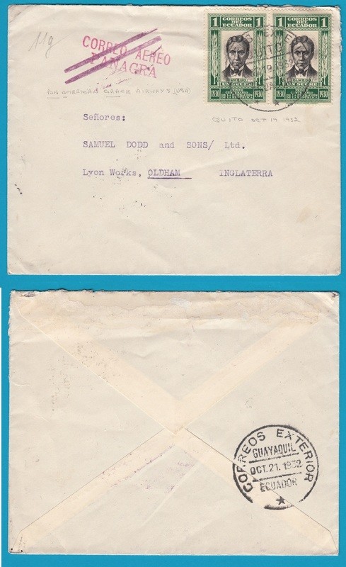 ECUADOR air cover 1932 Quito to England