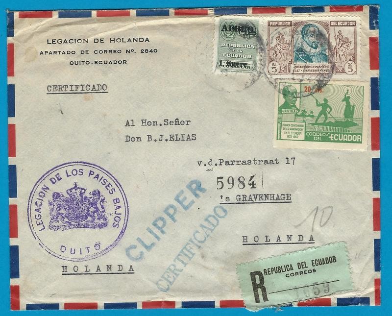 ECUADOR R cover 1953 Quito Consulate to Netherlands