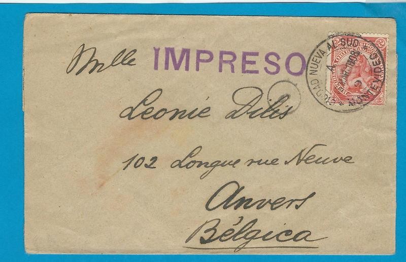URUGUAY printed matter 1908 Ciudad Nuevo Al Sud to Belgium