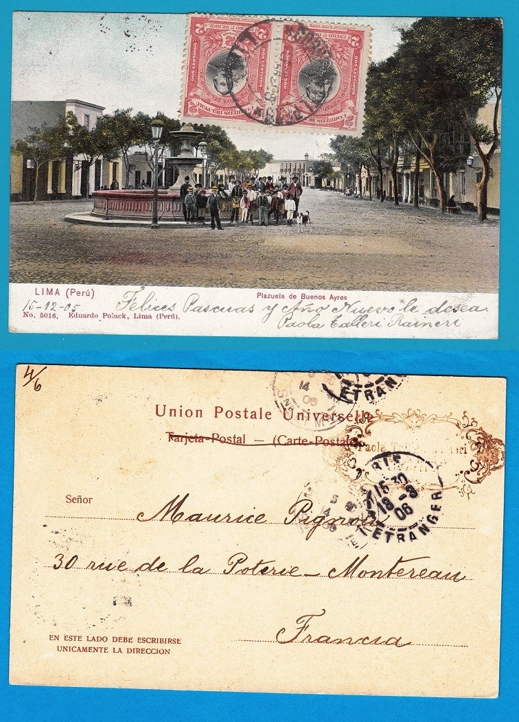 PERU PPC 1906 Lima to France