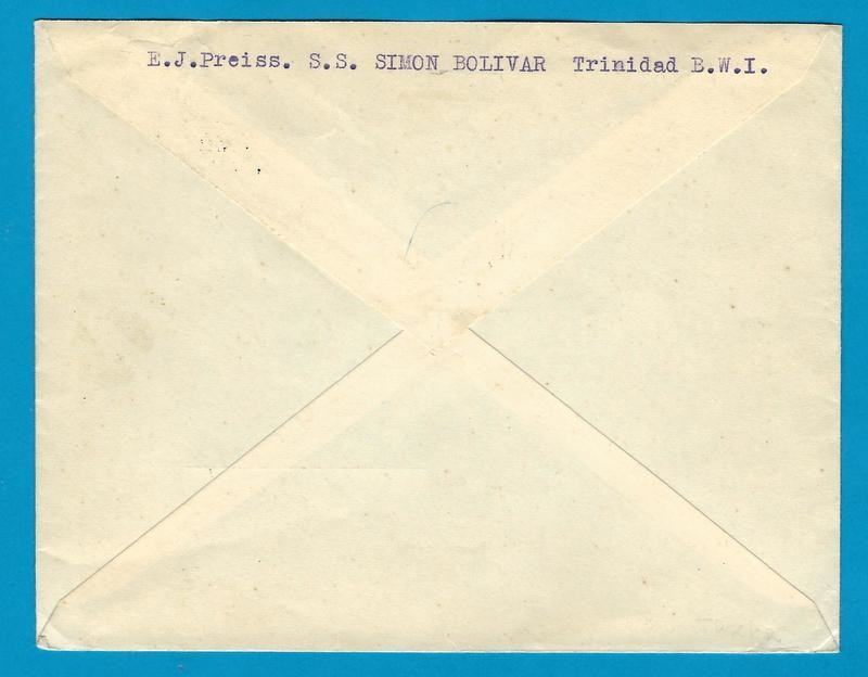 NEDERLAND brief 1937 S.S. Bolivar KNSM scheepsstempel