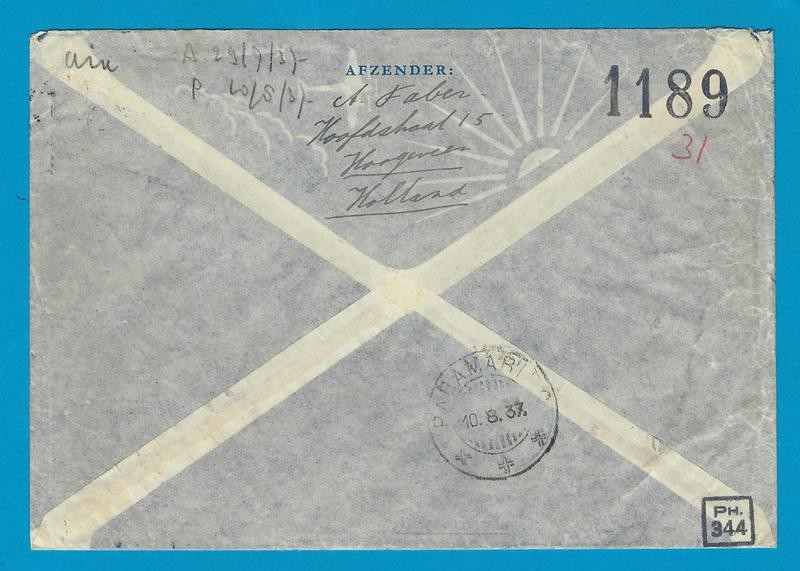 NEDERLAND lp brief 1937 Assen naar Suriname retour per KNSM