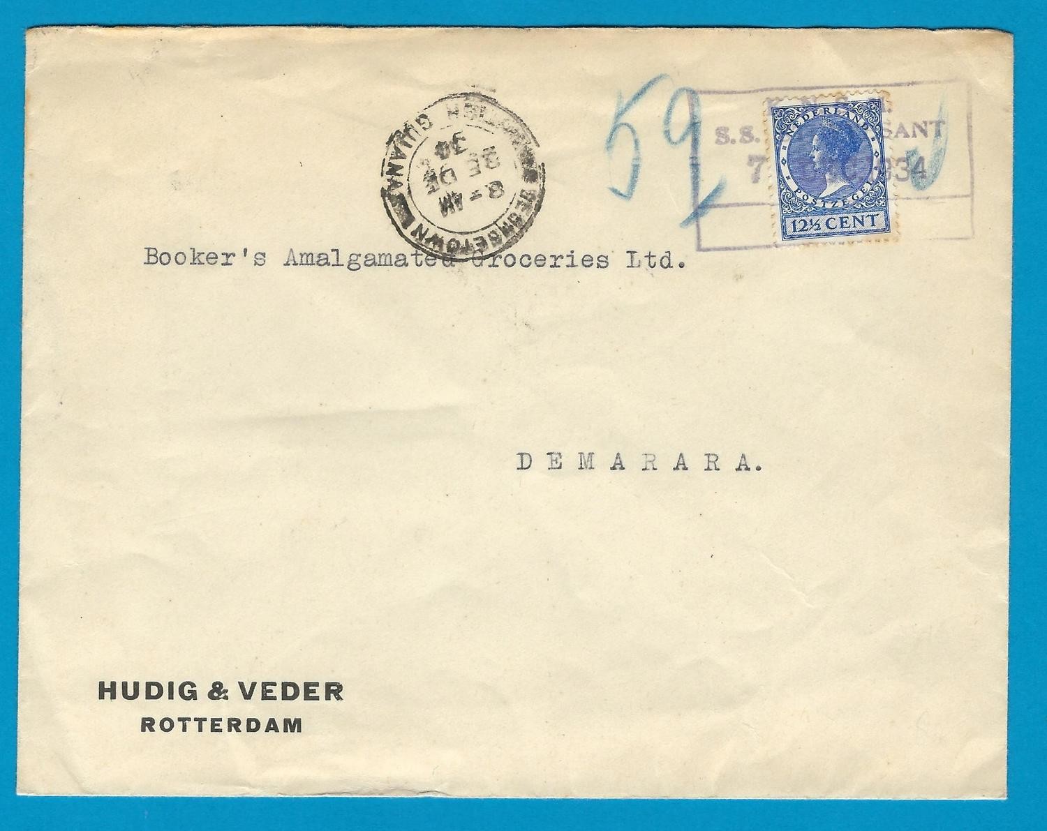 NEDERLAND brief 1934 met KNSM stempel S.S. Stuyvesant