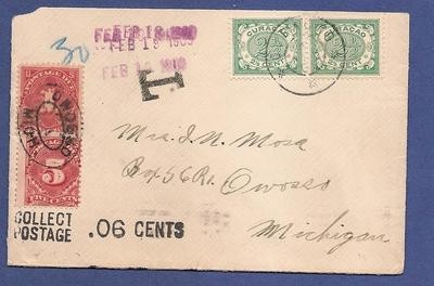CURAÇAO briefje 1909 naar USA met port belast