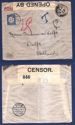 NEDERLAND brief 1915 London met censuur en beport Delft