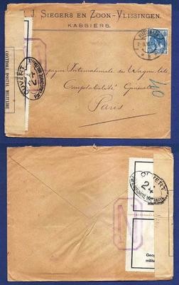 NEDERLAND censuur brief 1916 Vlissingen naar Wagon Lits Parijs