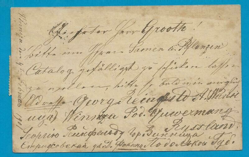 RUSLAND briefkaart 1901 naar Enkhuizen met port belast