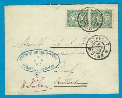 NEDERLAND brief 1903 Utrecht naar Rotterdam-Haarlem Rebut