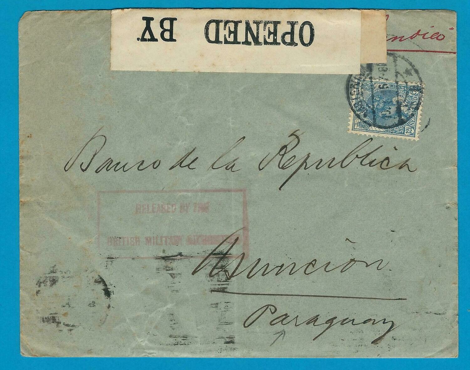 NEDERLAND censuur brief 1916 Amsterdam naar Paraguay