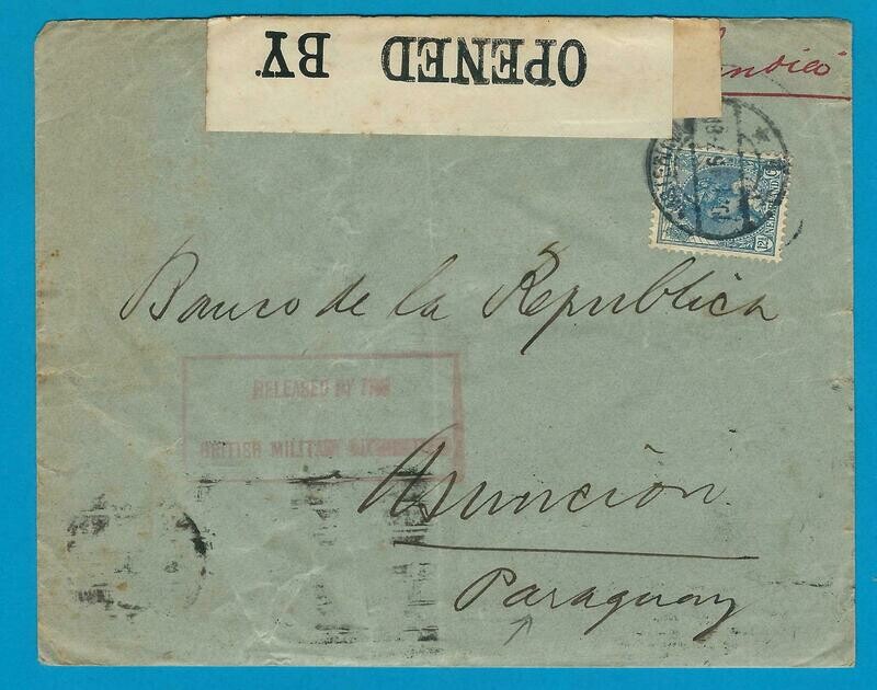NEDERLAND censuur brief 1916 Amsterdam naar Paraguay