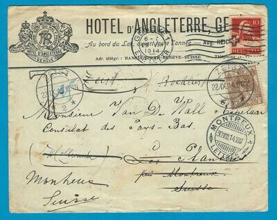 ZWITSERLAND brief 1914 Geneve naar Zeist en doorgezonden